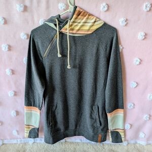 Ampersand Ave Side Hoodie Grey With Colorful Stripes Women's Small